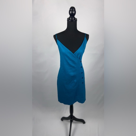 Linen Mini Dress Teal Spaghetti Adjustable Straps Size 1X NWT by Leith - Picture 6 of 14